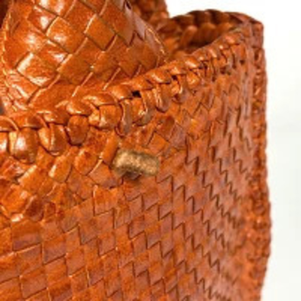 Prada Plate Tote Bag Madras Shoulder Woven Leather Orange - Picture 4 of 7